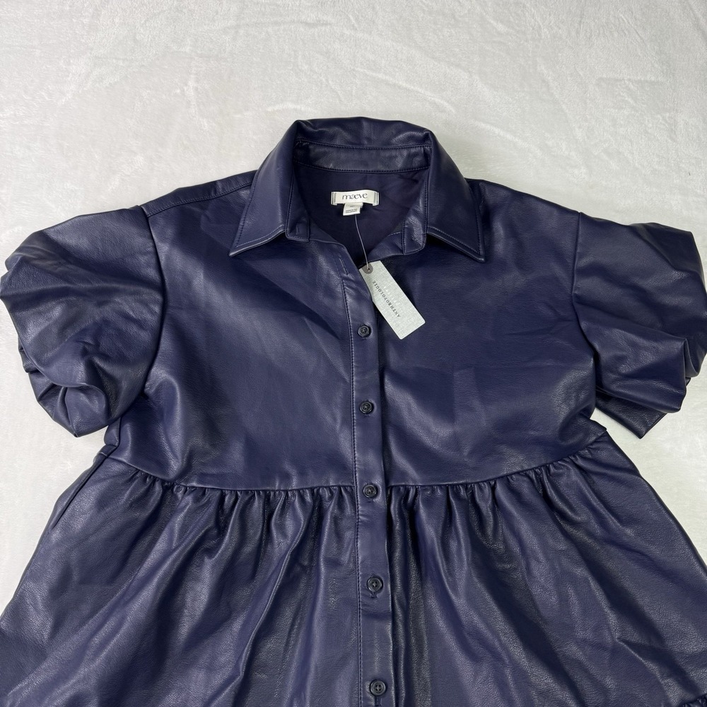 Anthropologie The Bettina Faux Leather Mini Shirt Dress by Maeve XSP Purple NWT - Picture 2 of 11